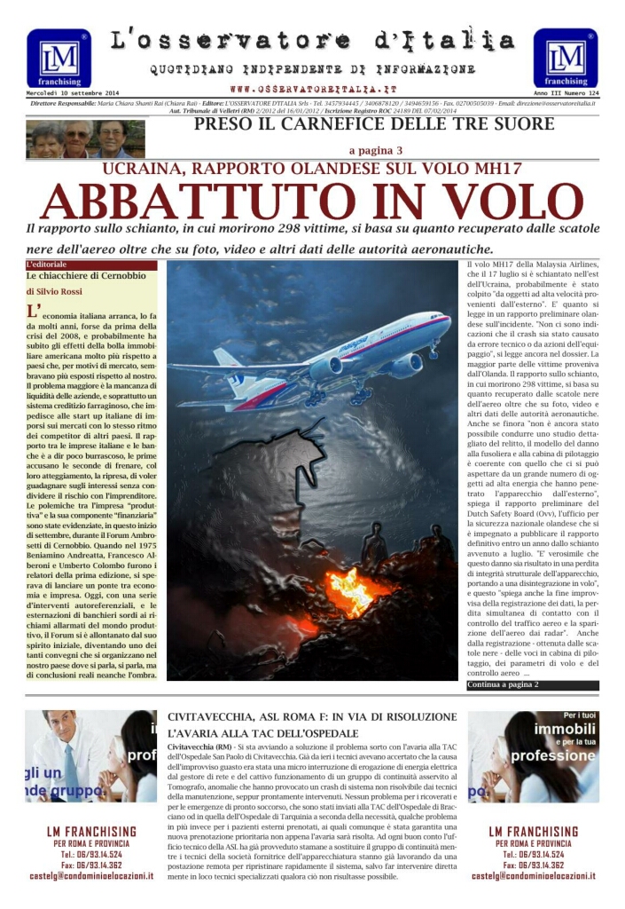 L'osservatore d'Italia edizione del 10 Settembre 2014